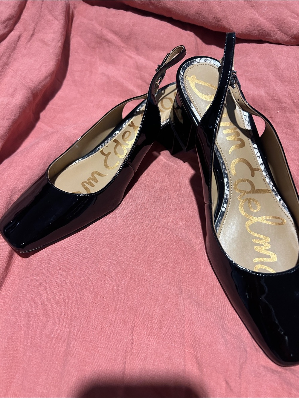 Sam Edelman Black Patent Slingback Block Heel Pumps